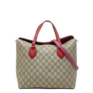 Gucci GG Supreme Tote Shoulder Bag Beige Tan Multicolored Leather